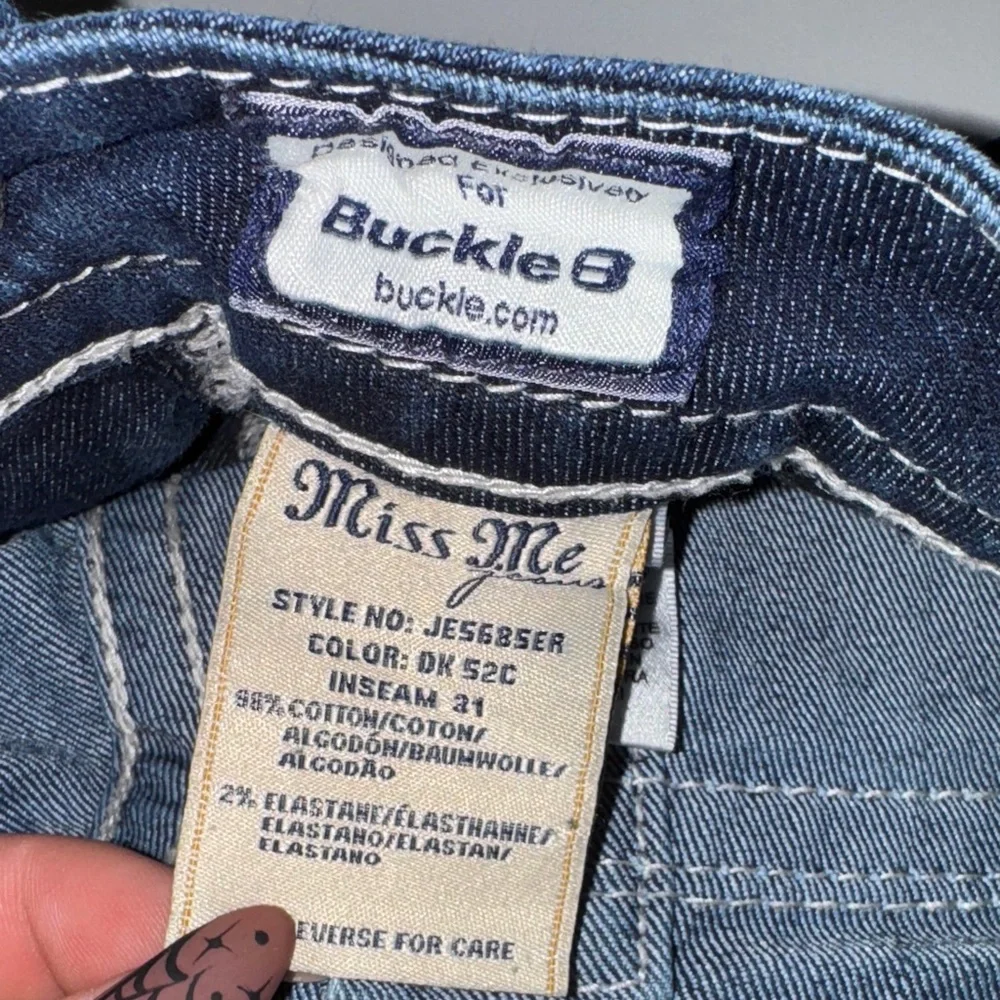 MISS ME Dark Indigo Easy Boot Cut‎ Jeans 29 Bedazzled Dark Blue Denim Rhinestone